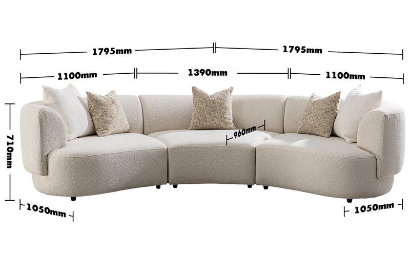 Scandinavian Boucle Fabric Modular 4 Seater Sofa RENE Size Chart