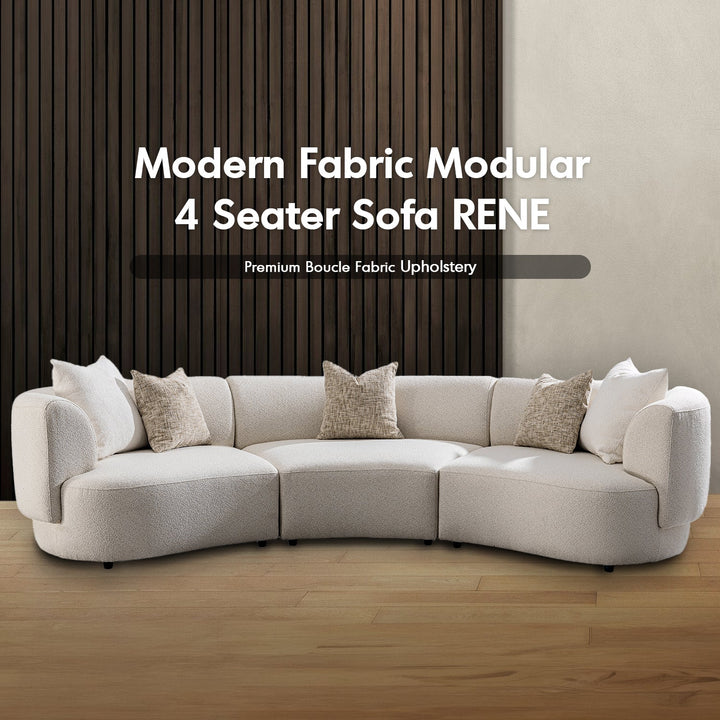 Scandinavian boucle fabric modular 4 seater sofa rene material variants.