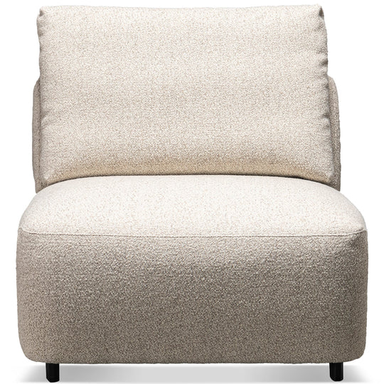 Cream boucle fabric modular armless 1 seater sofa serene in white background.