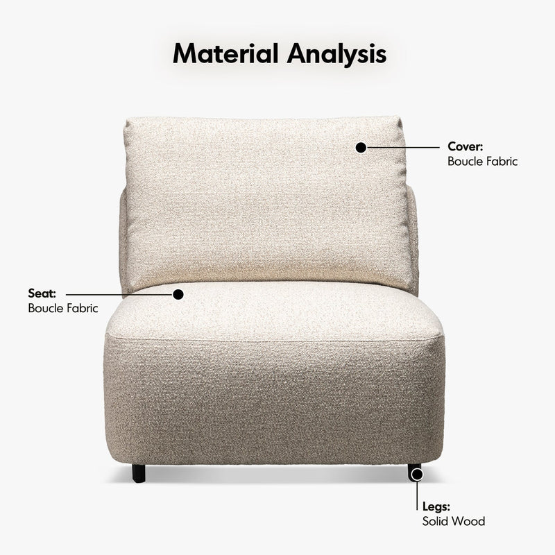 Cream boucle fabric modular armless 1 seater sofa serene with context.