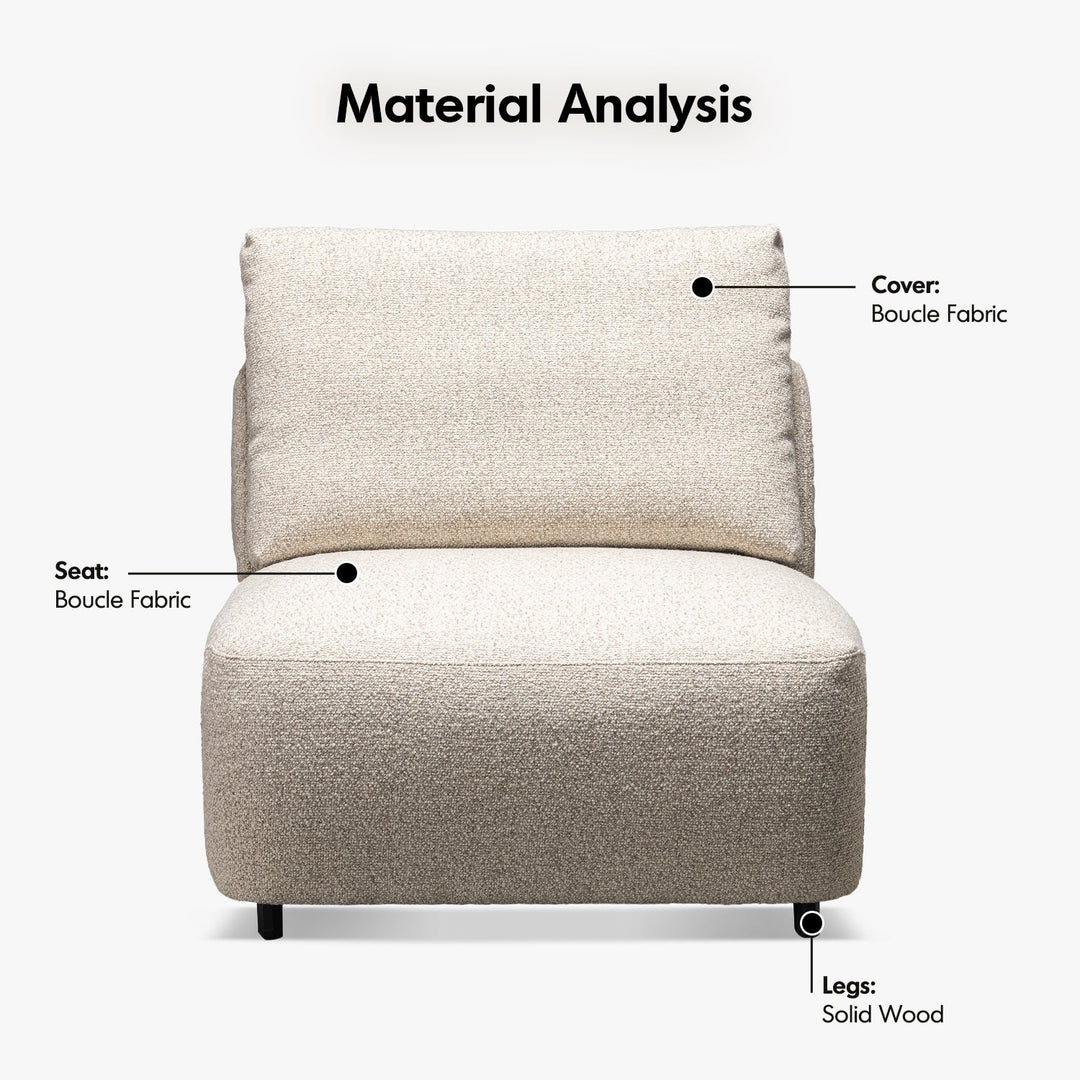 Cream boucle fabric modular armless 1 seater sofa serene with context.