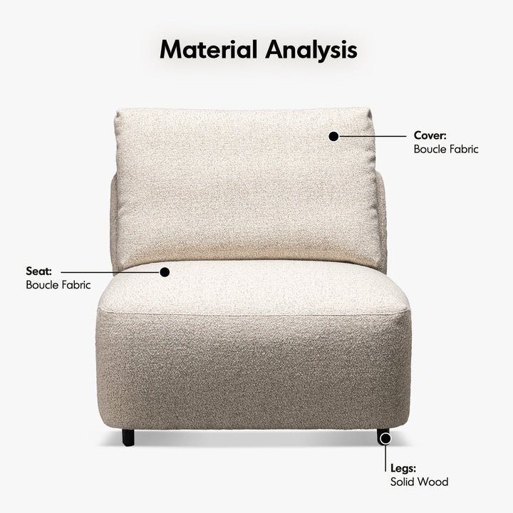 Cream boucle fabric modular armless 1 seater sofa serene with context.