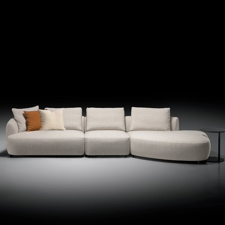Cream boucle fabric modular chaise 2 seater sofa serene color swatches.