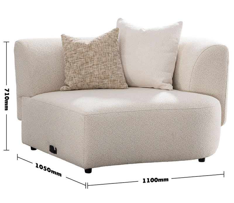 Scandinavian Boucle Fabric Modular Corner 1 Seater Sofa RENE Size Chart