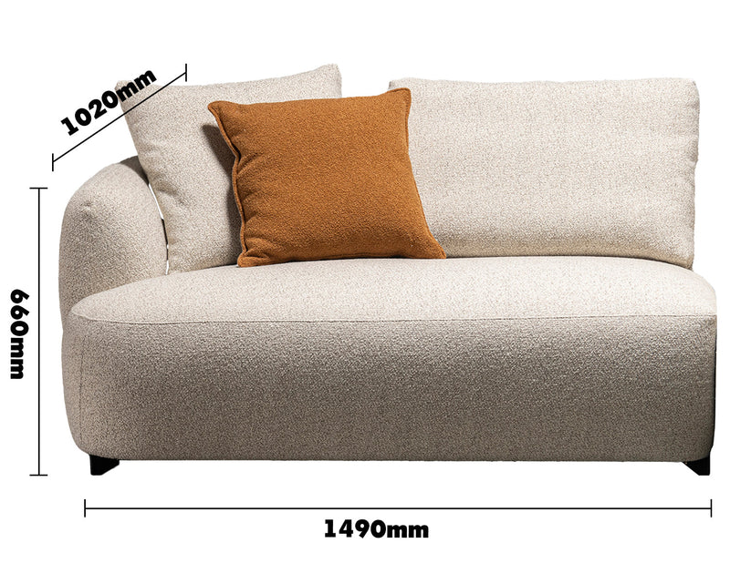 Cream Boucle Fabric Modular Corner 1 Seater Sofa SERENE Size Chart