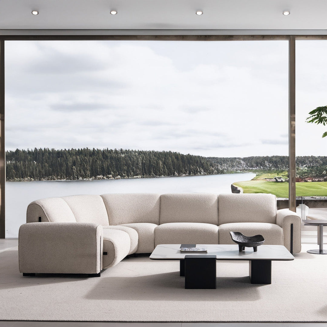 Minimalist boucle fabric modular joint connection 1 seater sofa colle in real life style.