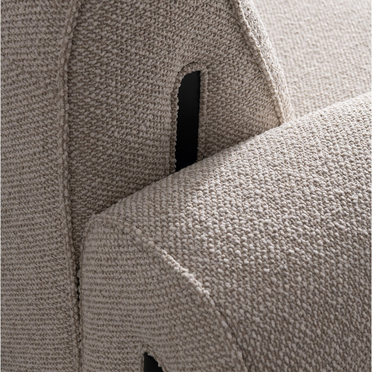 Minimalist boucle fabric modular l shape sectional sofa colle 3+l in panoramic view.