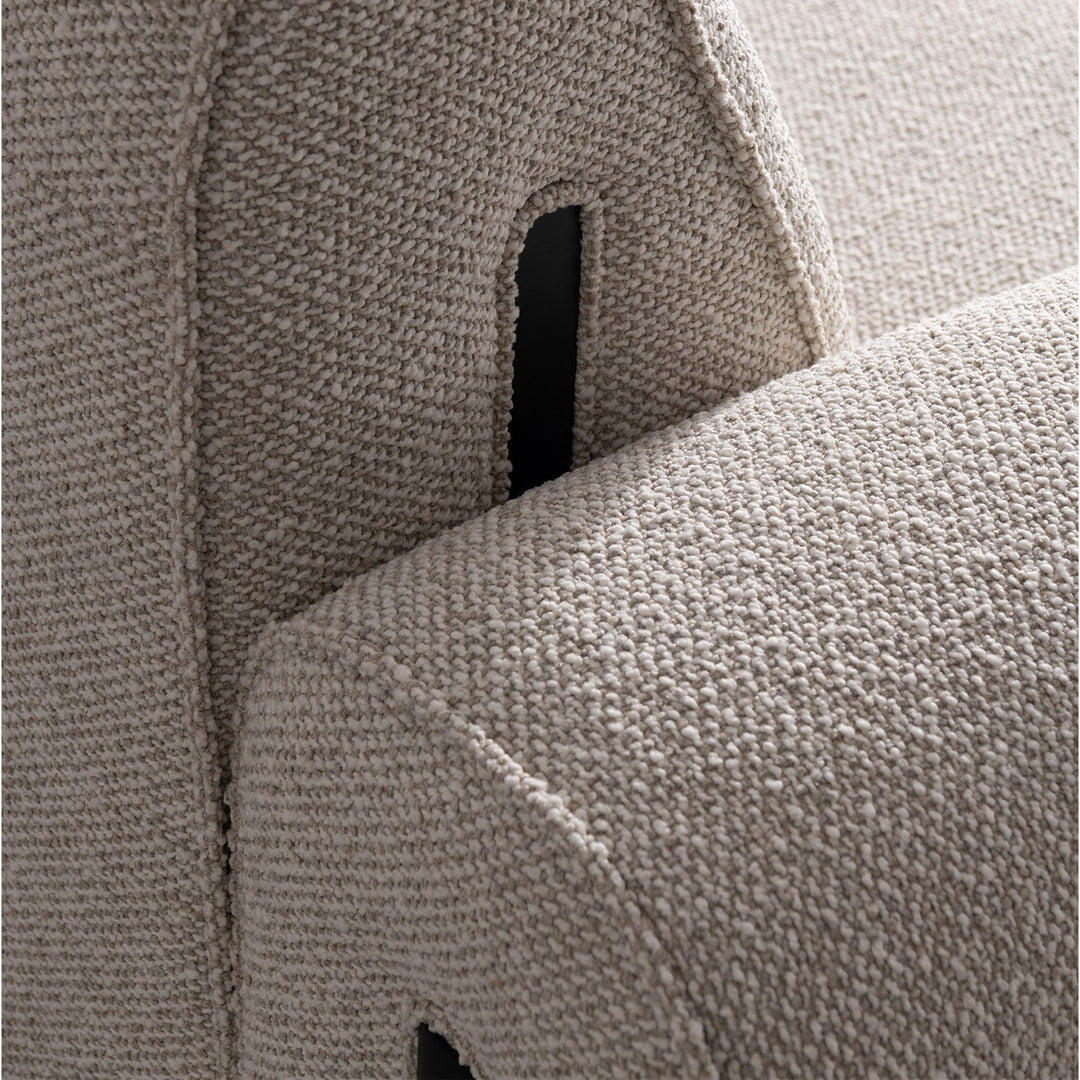 Minimalist boucle fabric modular l shape sectional sofa colle 3+l in panoramic view.