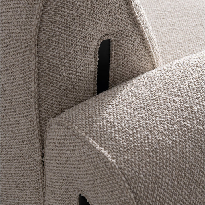 Minimalist boucle fabric modular l shape sectional sofa colle 3+l in panoramic view.