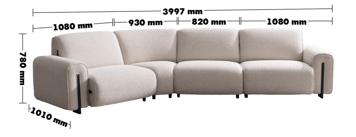 Minimalist Boucle Fabric Modular L Shape Sectional Sofa COLLE 3+L Size Chart