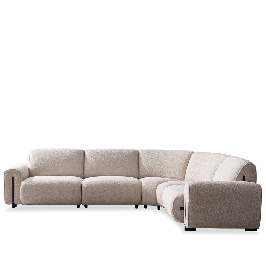 Minimalist boucle fabric modular l shape sectional sofa colle 4+l in white background.