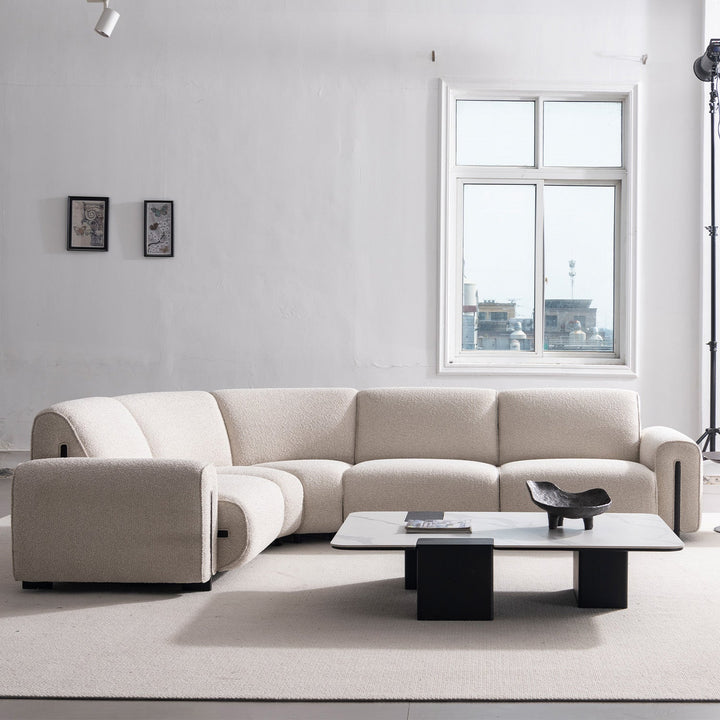 Minimalist boucle fabric modular l shape sectional sofa colle 4+l color swatches.