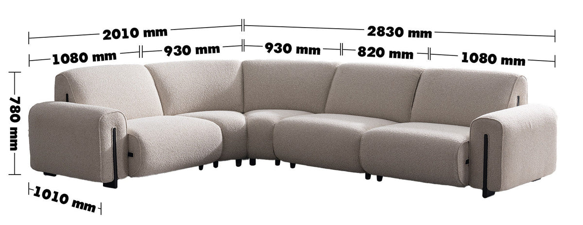 Minimalist Boucle Fabric Modular L Shape Sectional Sofa COLLE 4+L Size Chart