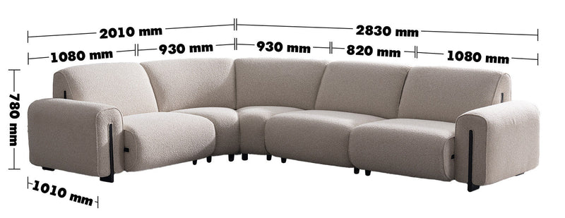 Minimalist Boucle Fabric Modular L Shape Sectional Sofa COLLE 4+L Size Chart