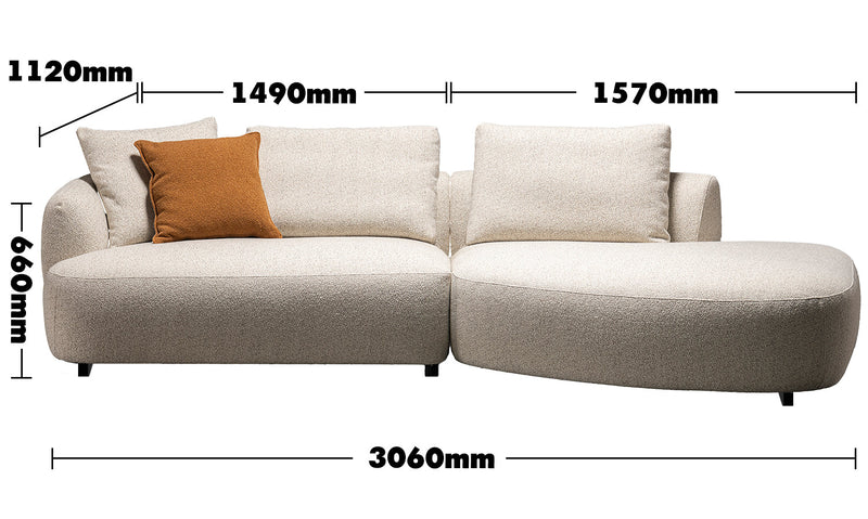 Cream Boucle Fabric Modular L Shape Sectional Sofa SERENE 2+L Size Chart