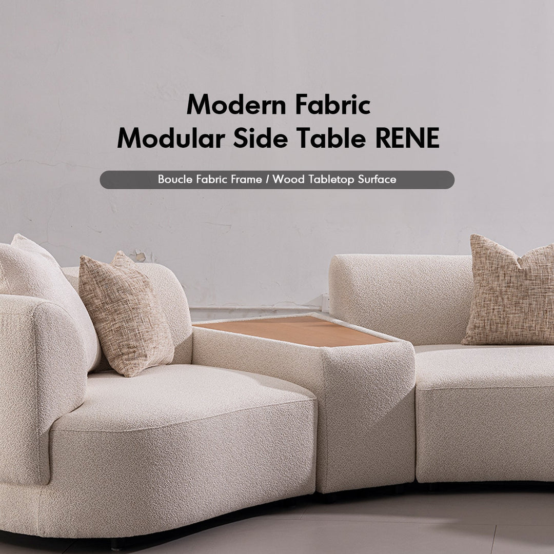 Scandinavian boucle fabric modular side table rene material variants.
