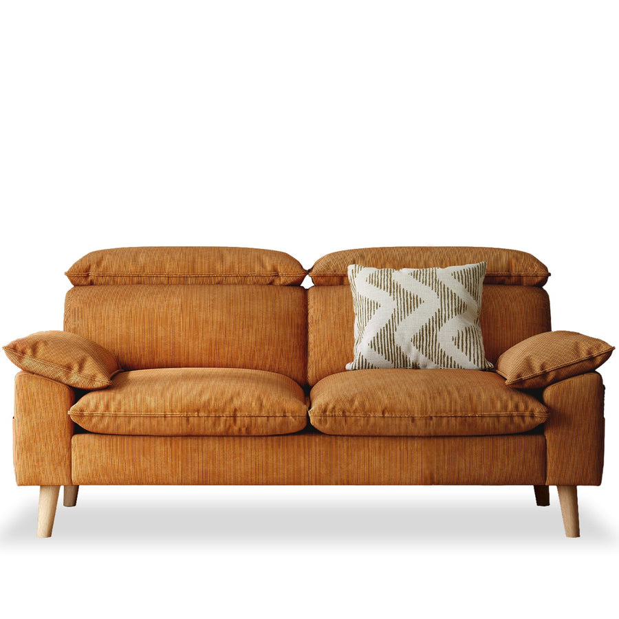 Scandinavian corduroy velvet fabric 2 seater sofa cordy in white background.