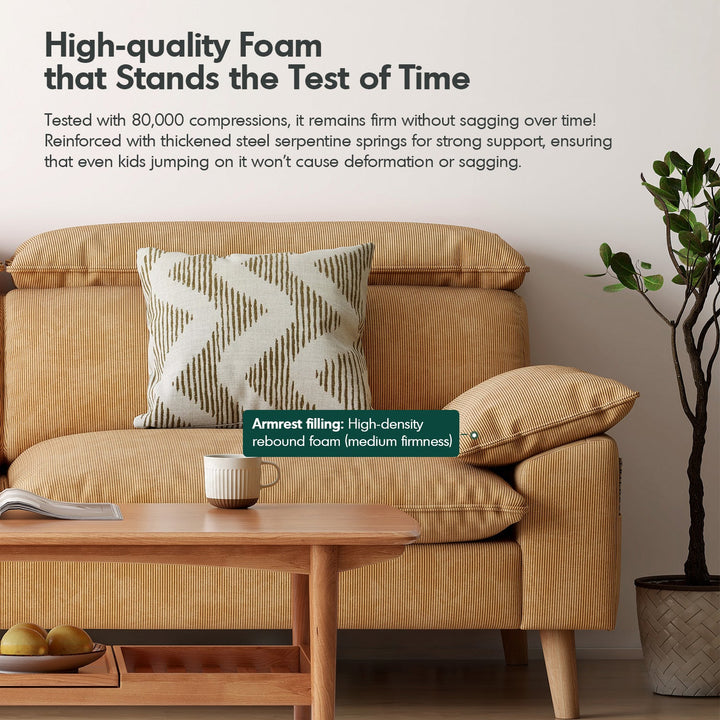 Scandinavian corduroy velvet fabric 3 seater sofa cordy in still life.