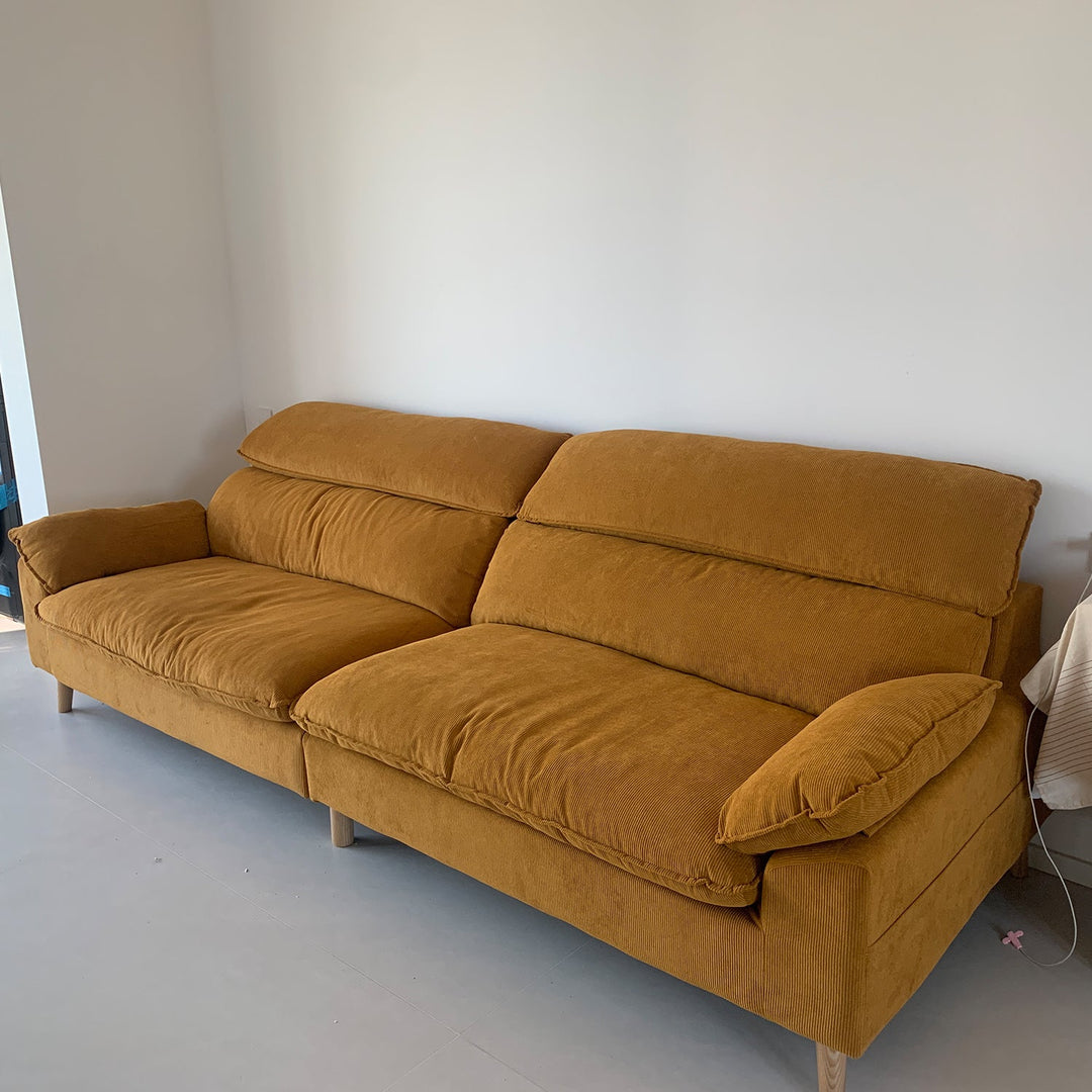 Scandinavian corduroy velvet fabric 3 seater sofa cordy detail 2.