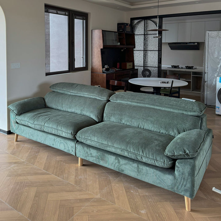 Scandinavian corduroy velvet fabric 3 seater sofa cordy detail 5.