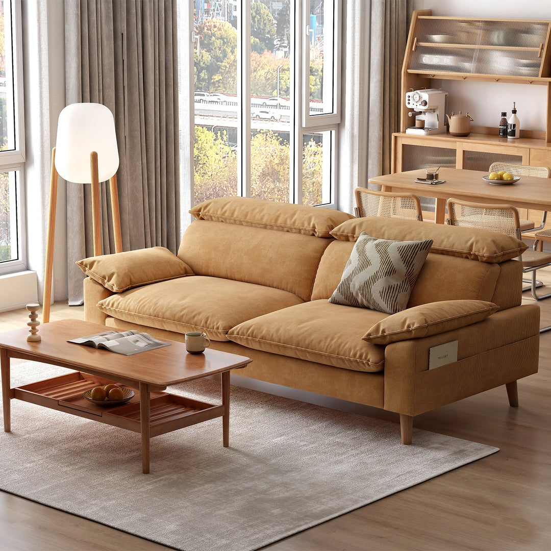 Scandinavian corduroy velvet fabric 3 seater sofa cordy primary product view.