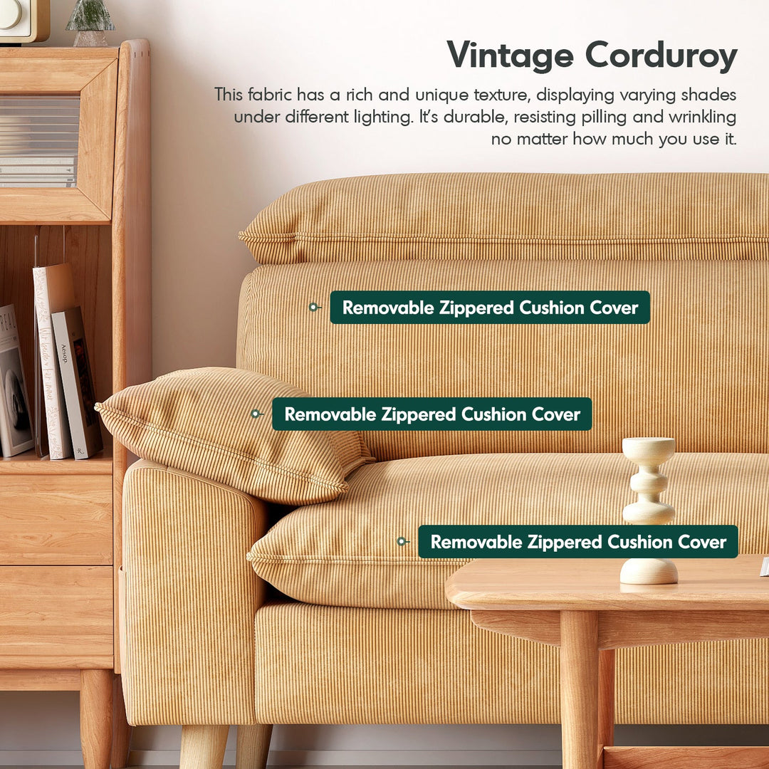 Scandinavian corduroy velvet fabric 3 seater sofa cordy in details.