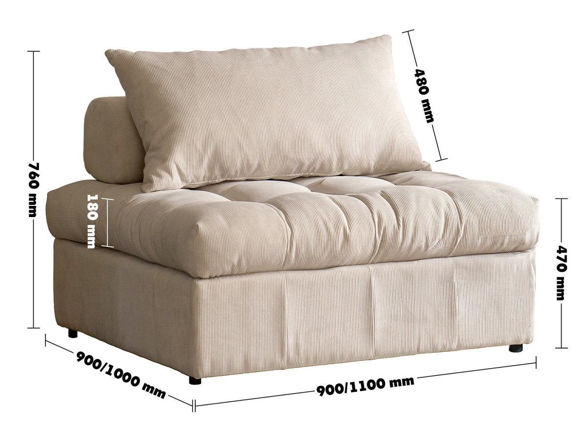 Modern Corduroy Velvet Fabric Modular Armless 1 Seater Sofa FLEXA Size Chart