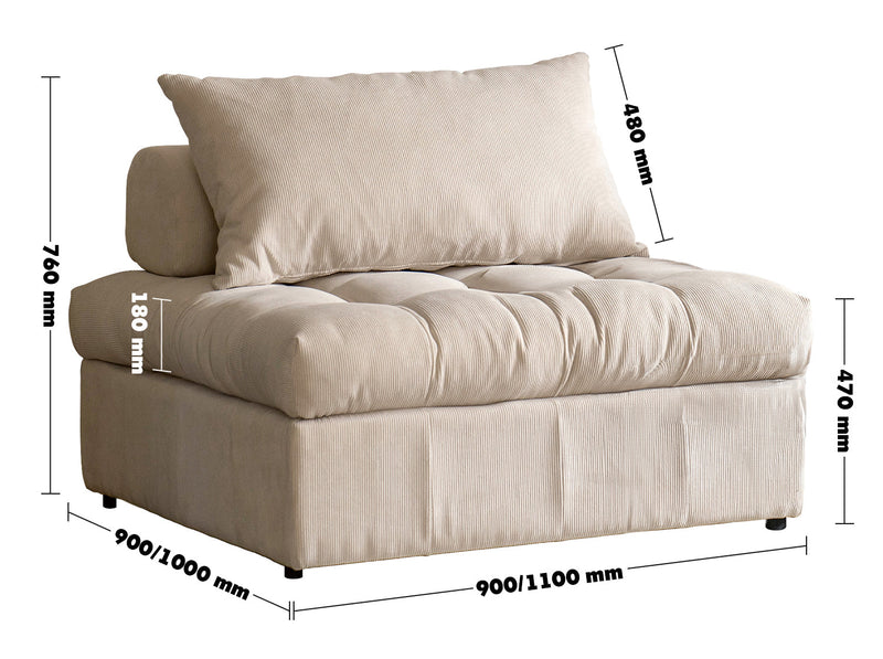 Modern Corduroy Velvet Fabric Modular Armless 1 Seater Sofa FLEXA Size Chart
