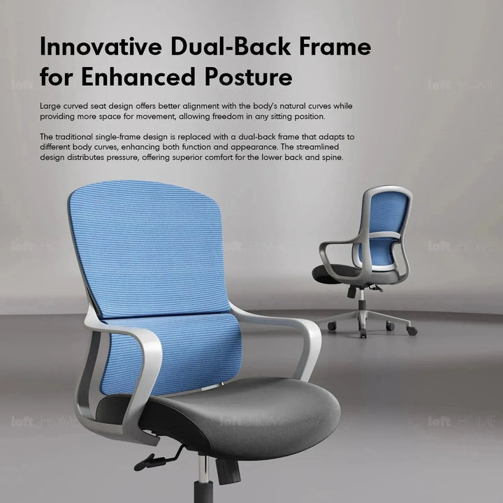 Modern mesh ergonomic office chair curve in panoramic view.