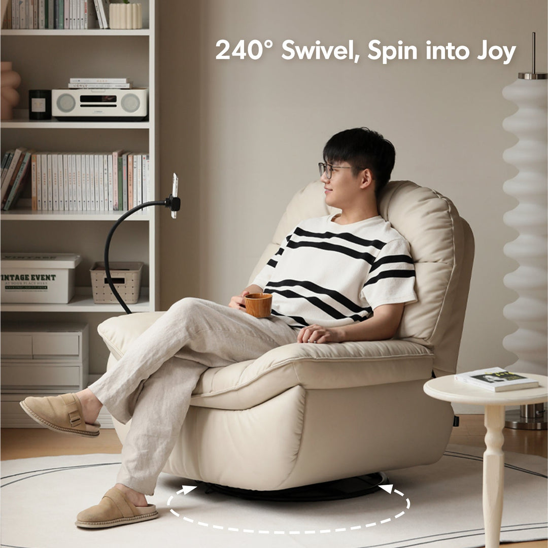 Modern microfiber leather electric recliner revolving 1 seater sofa lazylux in close up details.