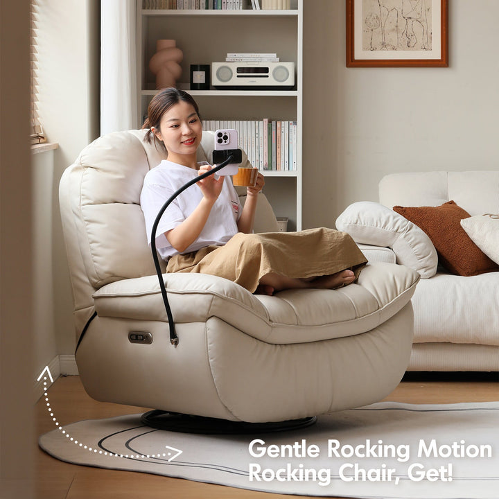 Modern microfiber leather electric recliner revolving 1 seater sofa lazylux in panoramic view.