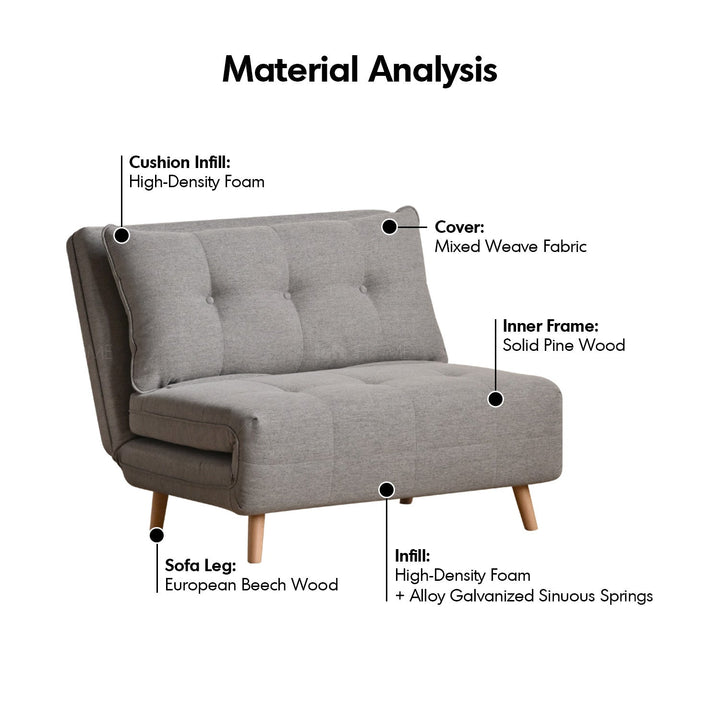 Modern mixed weave fabric 1 seater sofa bed aero layered structure.