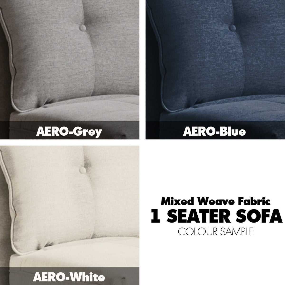 Modern mixed weave fabric 1 seater sofa bed aero color swatches.