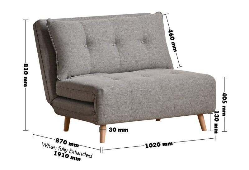 Modern Mixed Weave Fabric 1 Seater Sofa Bed AERO Size Chart