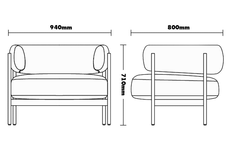 Industrial Mixed Weave Fabric 1 Seater Sofa CINI Size Chart