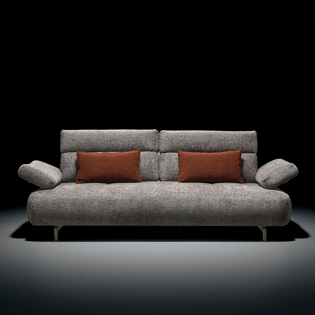Modern mixed weave fabric 3 seater sofa flip in close up details.