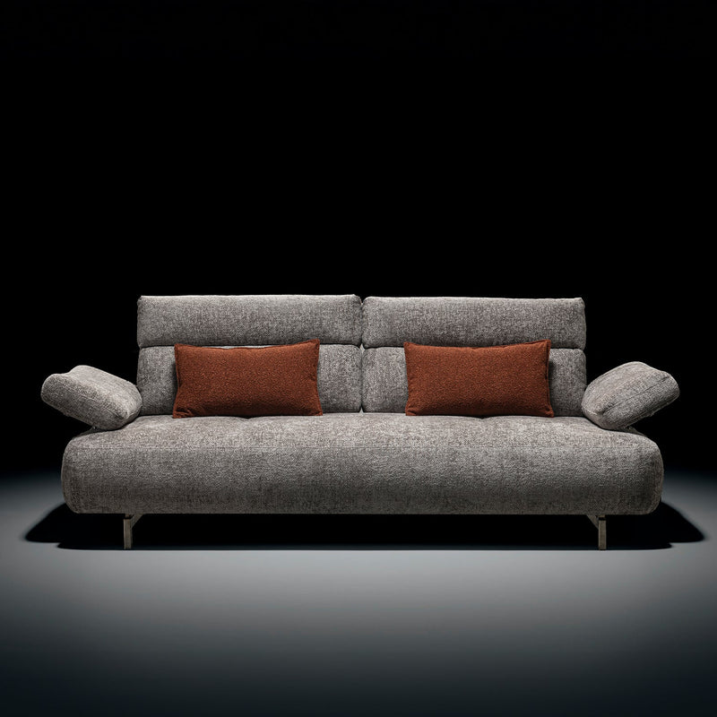 Modern mixed weave fabric 3 seater sofa flip in close up details.