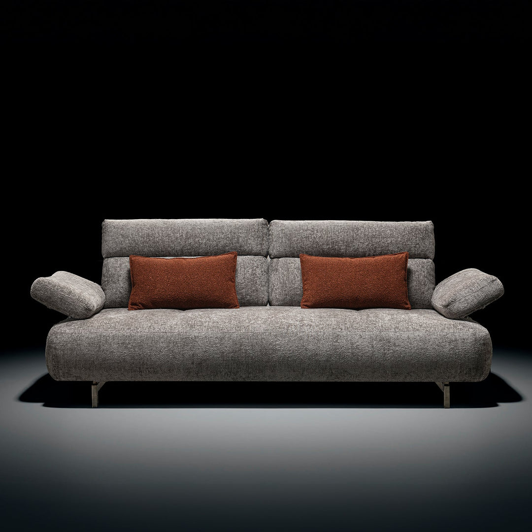 Modern mixed weave fabric 3 seater sofa flip in close up details.