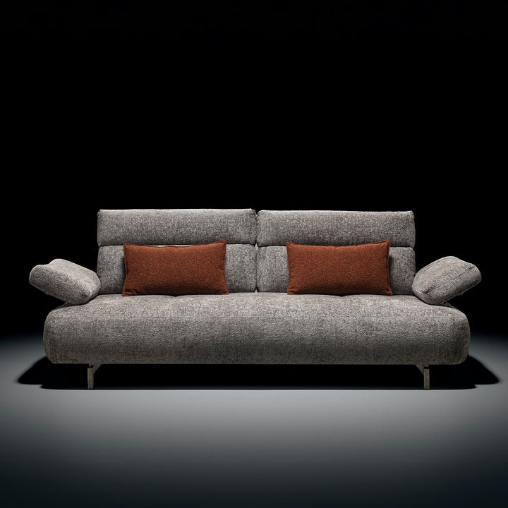 Modern mixed weave fabric 3 seater sofa flip in close up details.