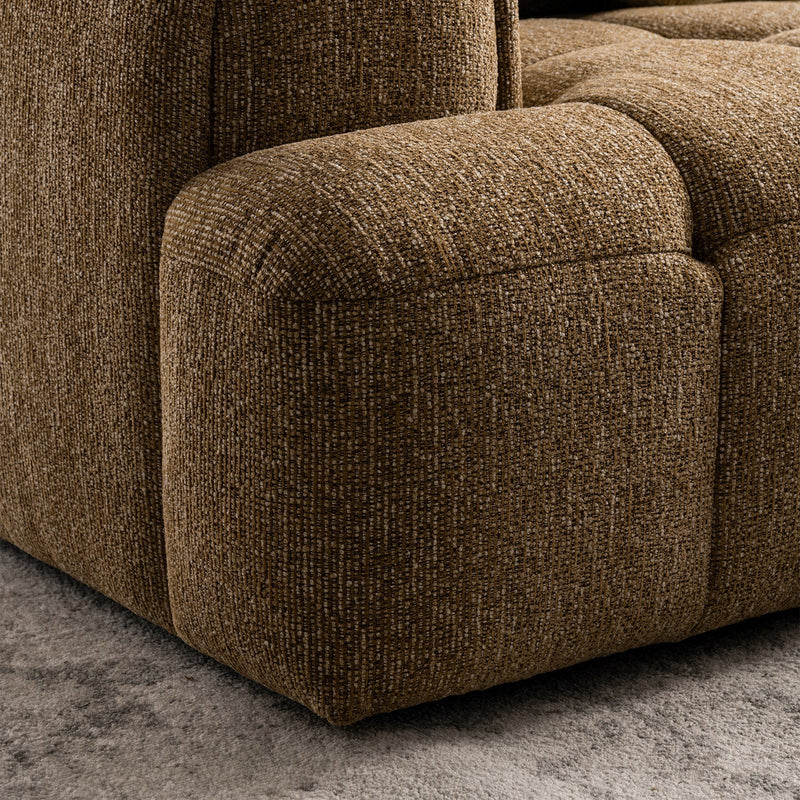Modern mixed weave fabric 3 seater sofa puff with context.