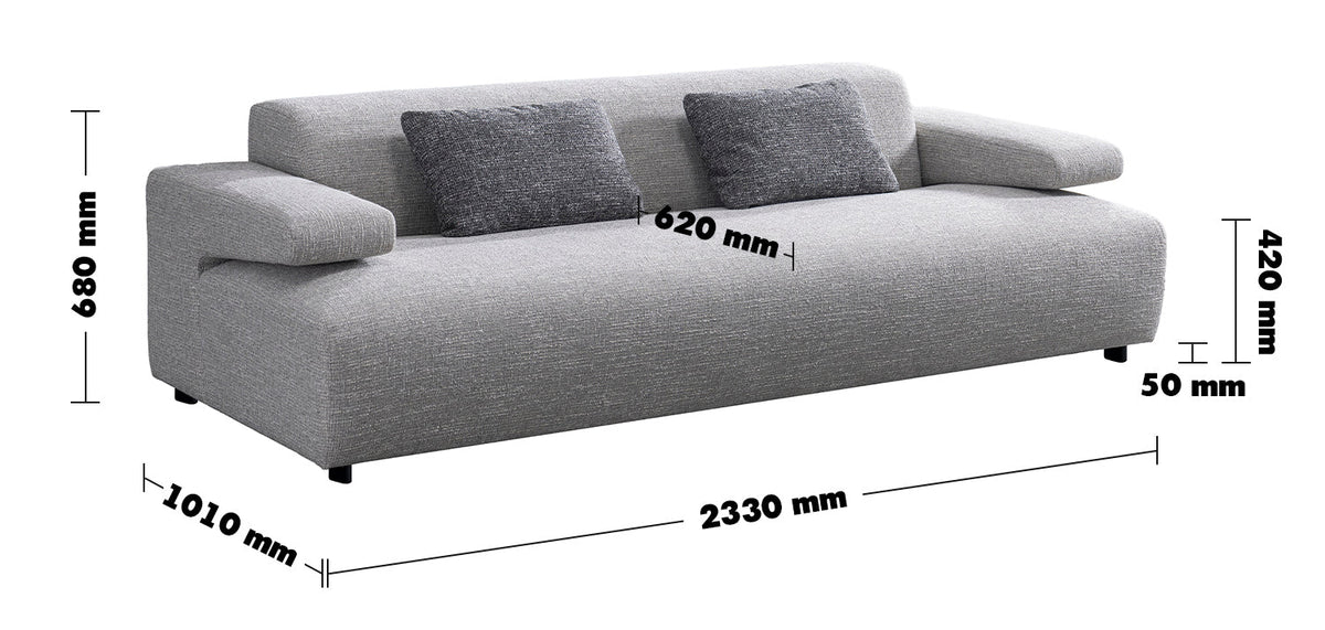 Minimalist Mixed Weave Fabric 3 Seater Sofa TORO Size Chart