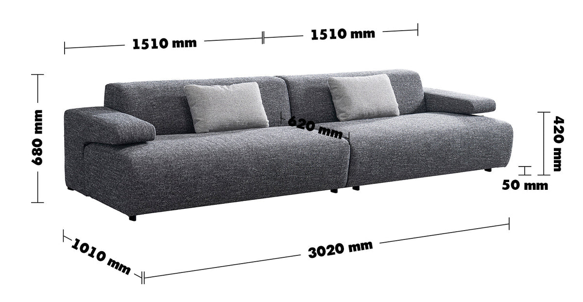 Minimalist Mixed Weave Fabric 4 Seater Sofa TORO Size Chart