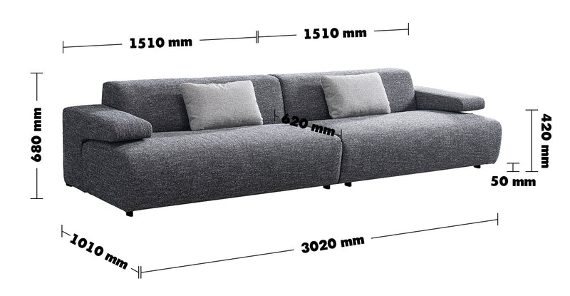 Minimalist Mixed Weave Fabric 4 Seater Sofa TORO Size Chart