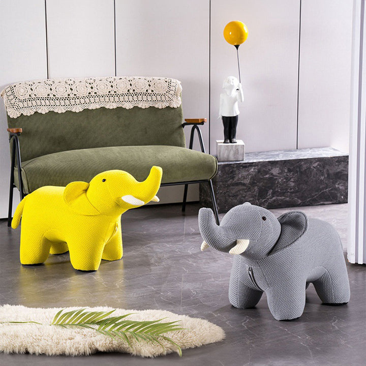 Contemporary Mixed Weave Fabric Ottoman Decoration ELEPHANT
