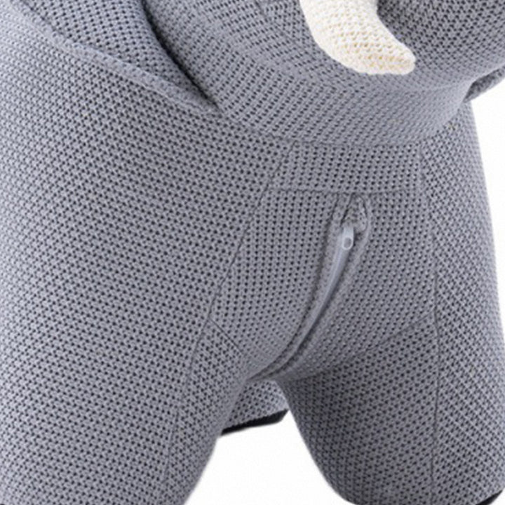 Contemporary mixed weave fabric ottoman decoration elephant in close up details.