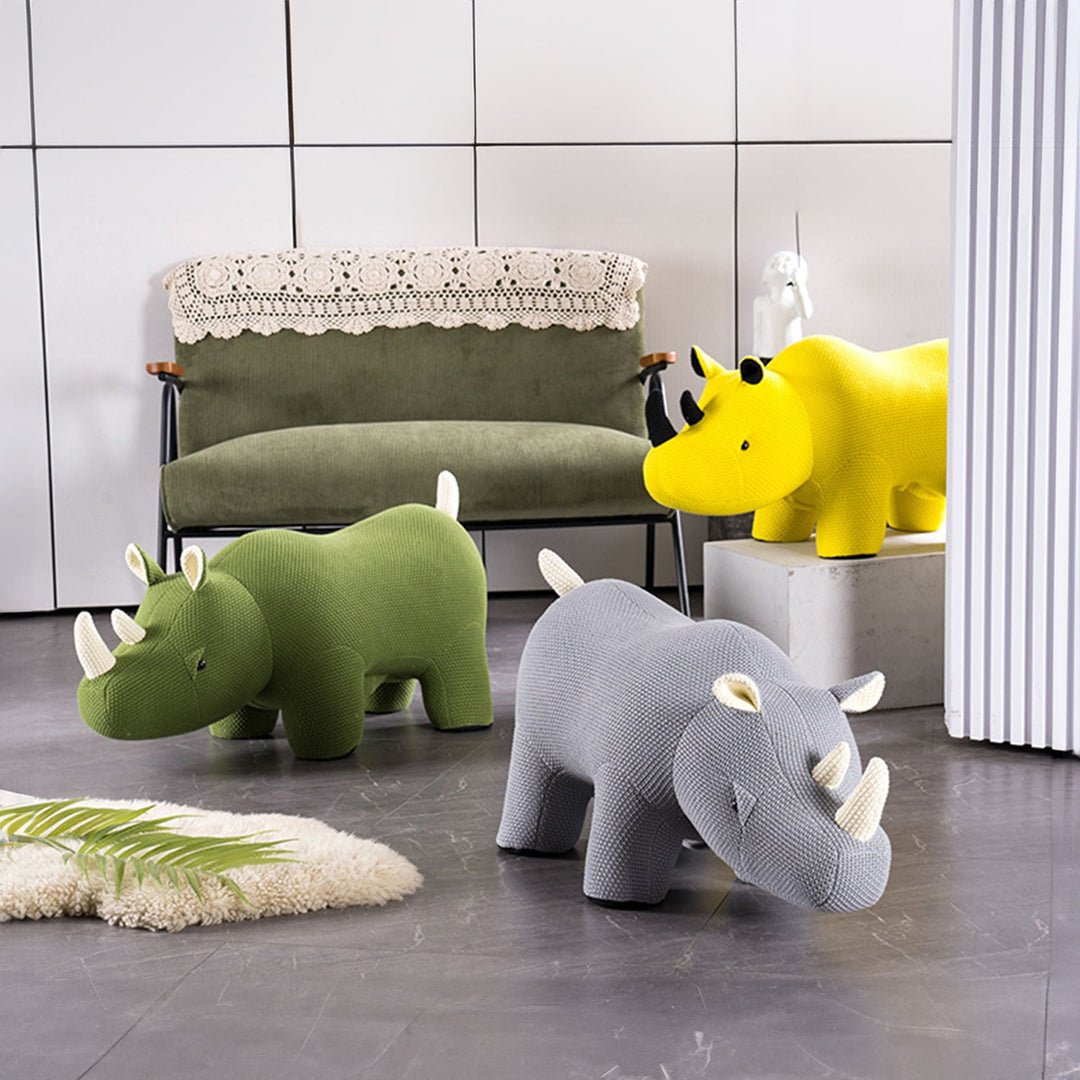 Contemporary mixed weave fabric ottoman decoration rhino in details.