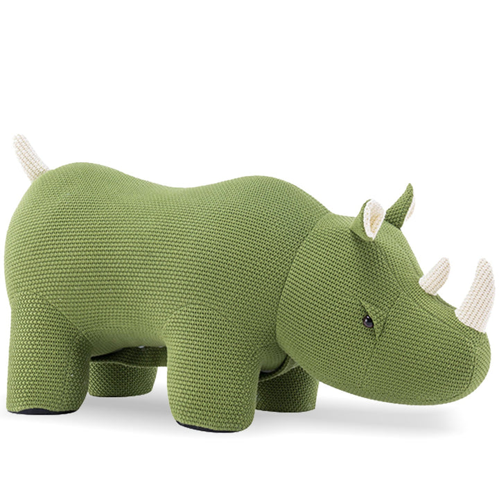 Contemporary mixed weave fabric ottoman decoration rhino in close up details.