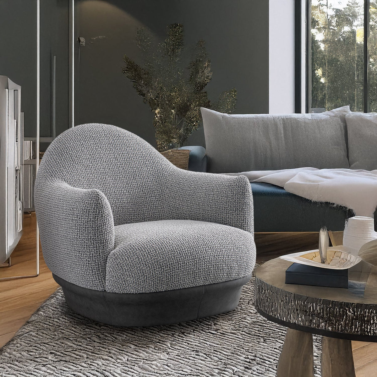 Modern mixed weave revolving 1 seater sofa twigg primary product view.