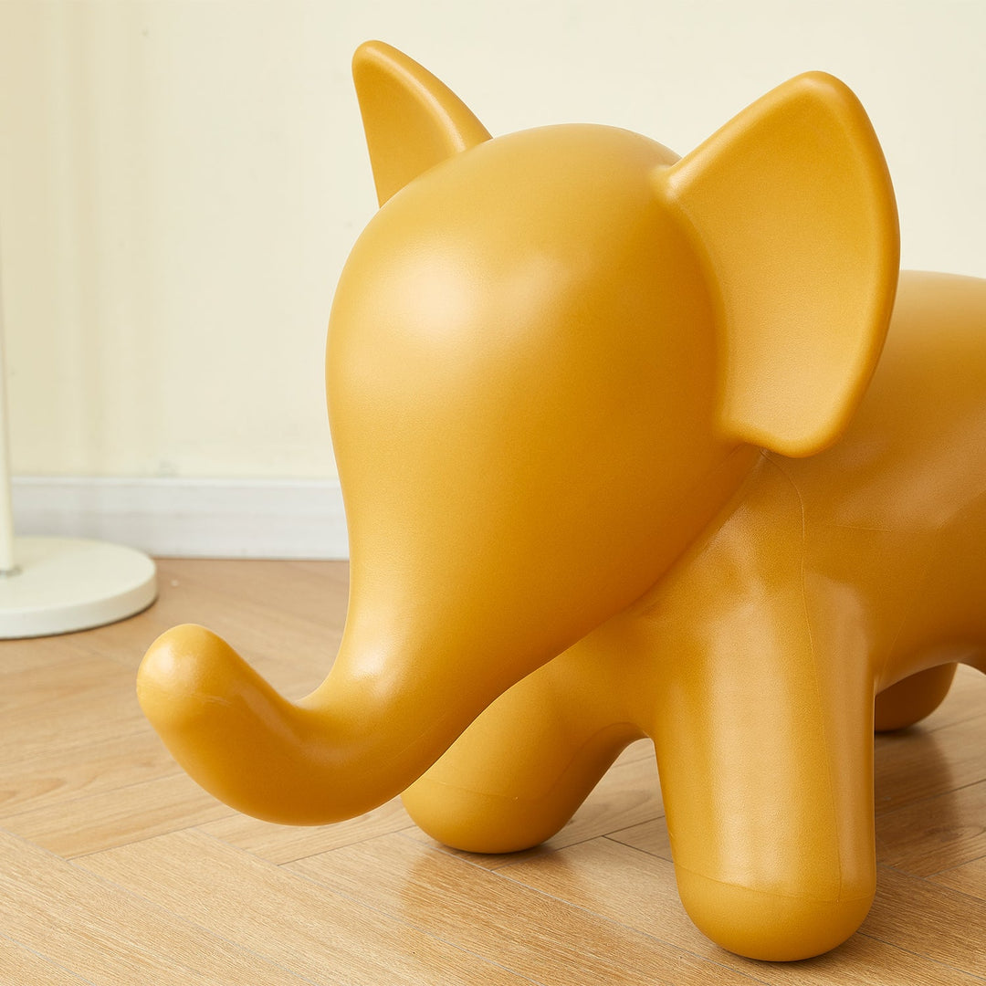 Contemporary plastic ottoman elephant in close up details.
