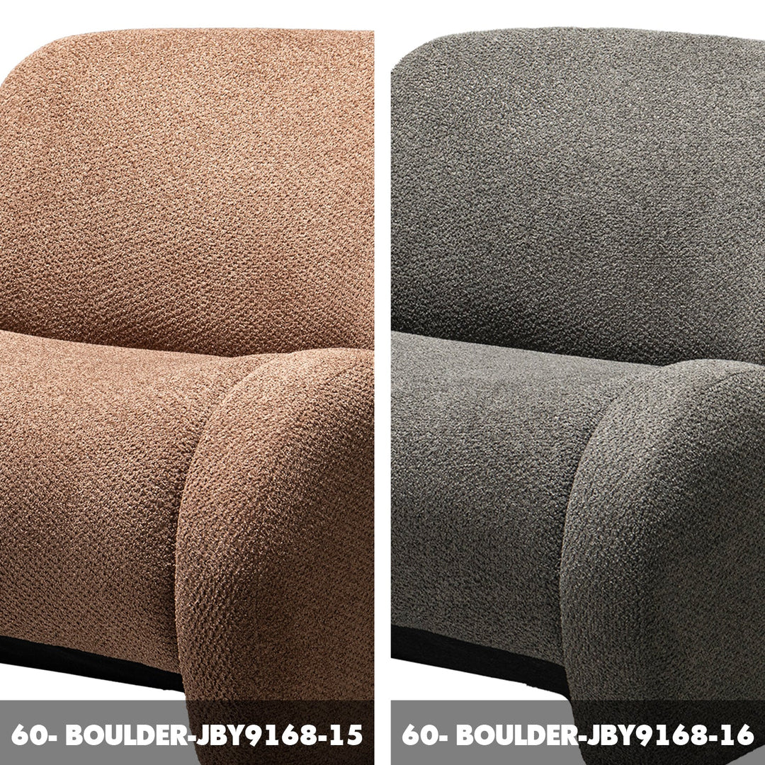 Cream sherpa fabric fabric 1 seater sofa boulder color swatches.